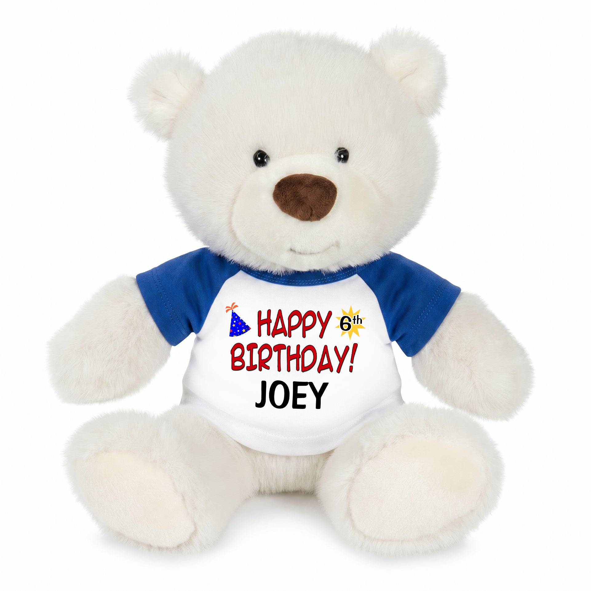 Personalized Happy Birthday Teddy Bear - 10 Inch White Nuzzles Bear - Royal Blue