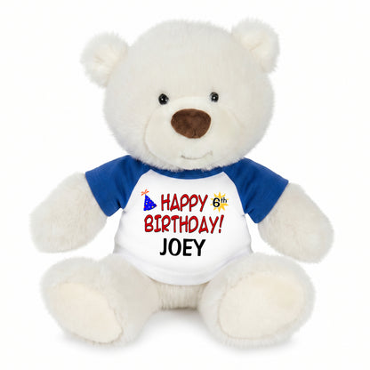 Personalized Happy Birthday Teddy Bear - 10 Inch White Nuzzles Bear - Royal Blue