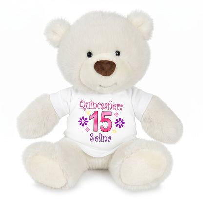 Personalized Quinceanera Teddy Bear - 10 Inch White Nuzzles Bear