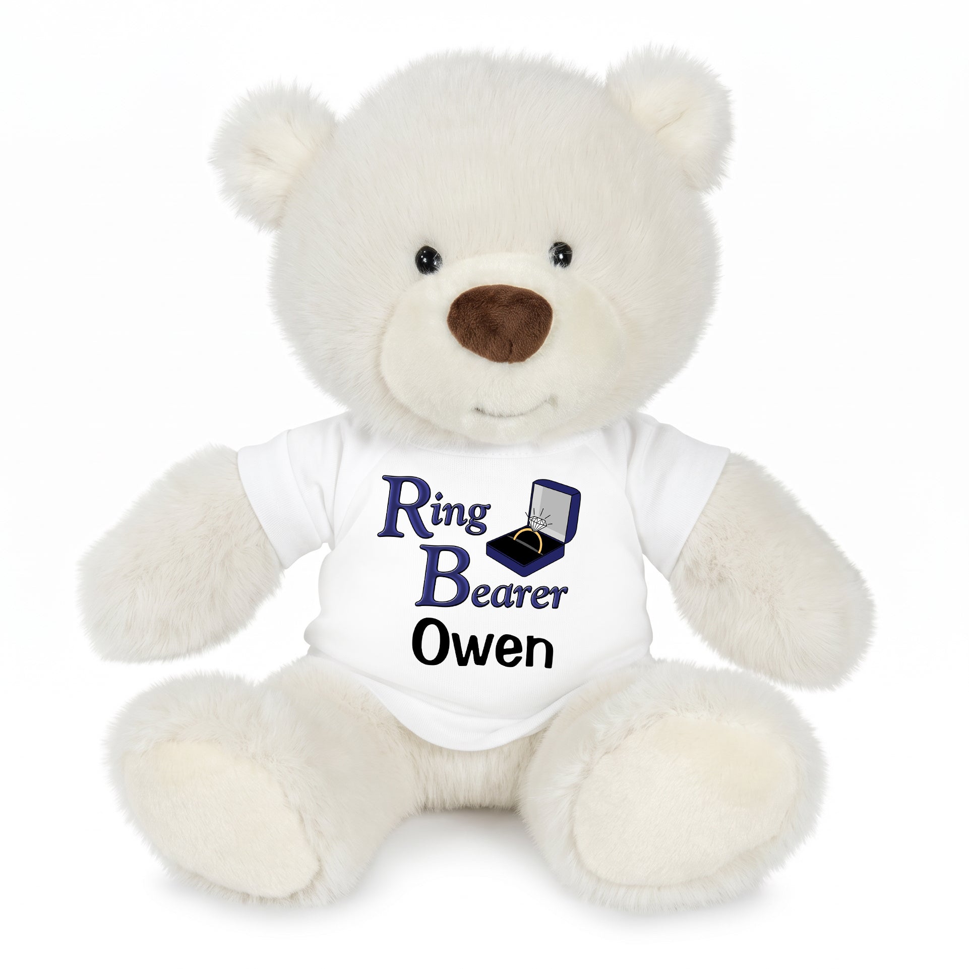 Personalized Ring Bearer Teddy Bear - 10 Inch White Nuzzles Bear