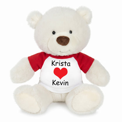 Personalized Valentines or Love Teddy Bear - 10 Inch White Nuzzles Bear - Single Heart