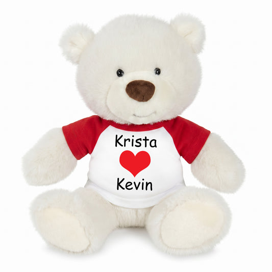 Personalized Valentines or Love Teddy Bear - 10 Inch White Nuzzles Bear - Single Heart