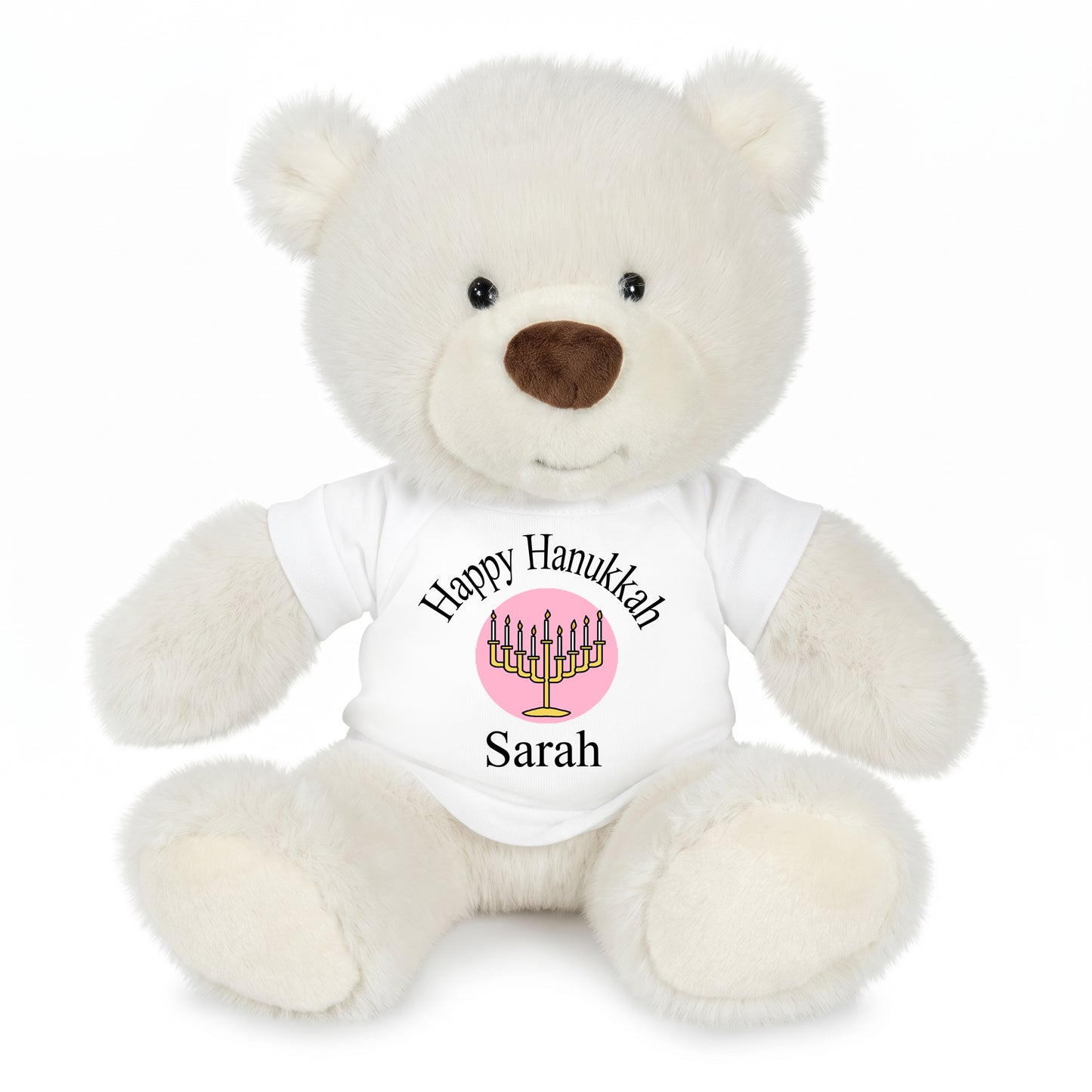 Personalized Hanukkah Teddy Bear - 10 Inch White Nuzzles Bear - white/Pink