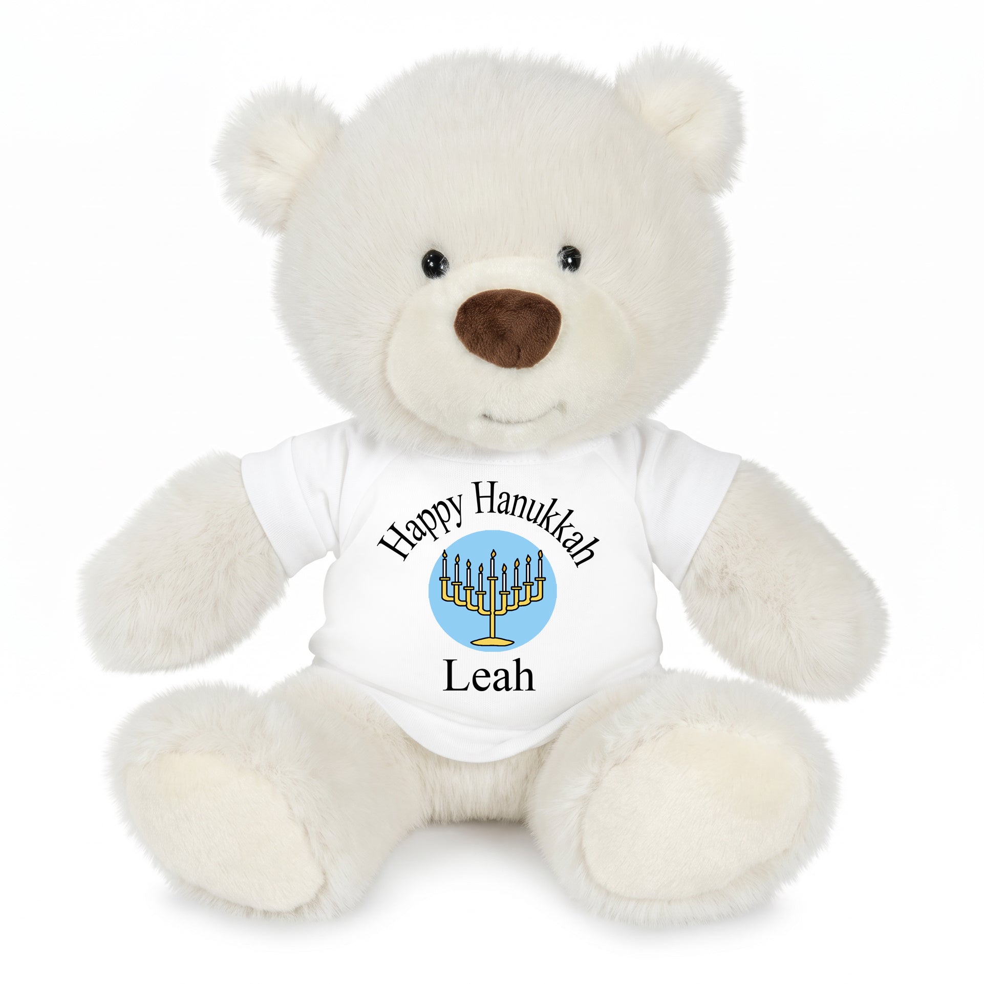 Personalized Hanukkah Teddy Bear - 10 Inch White Nuzzles Bear - white/Light Blue