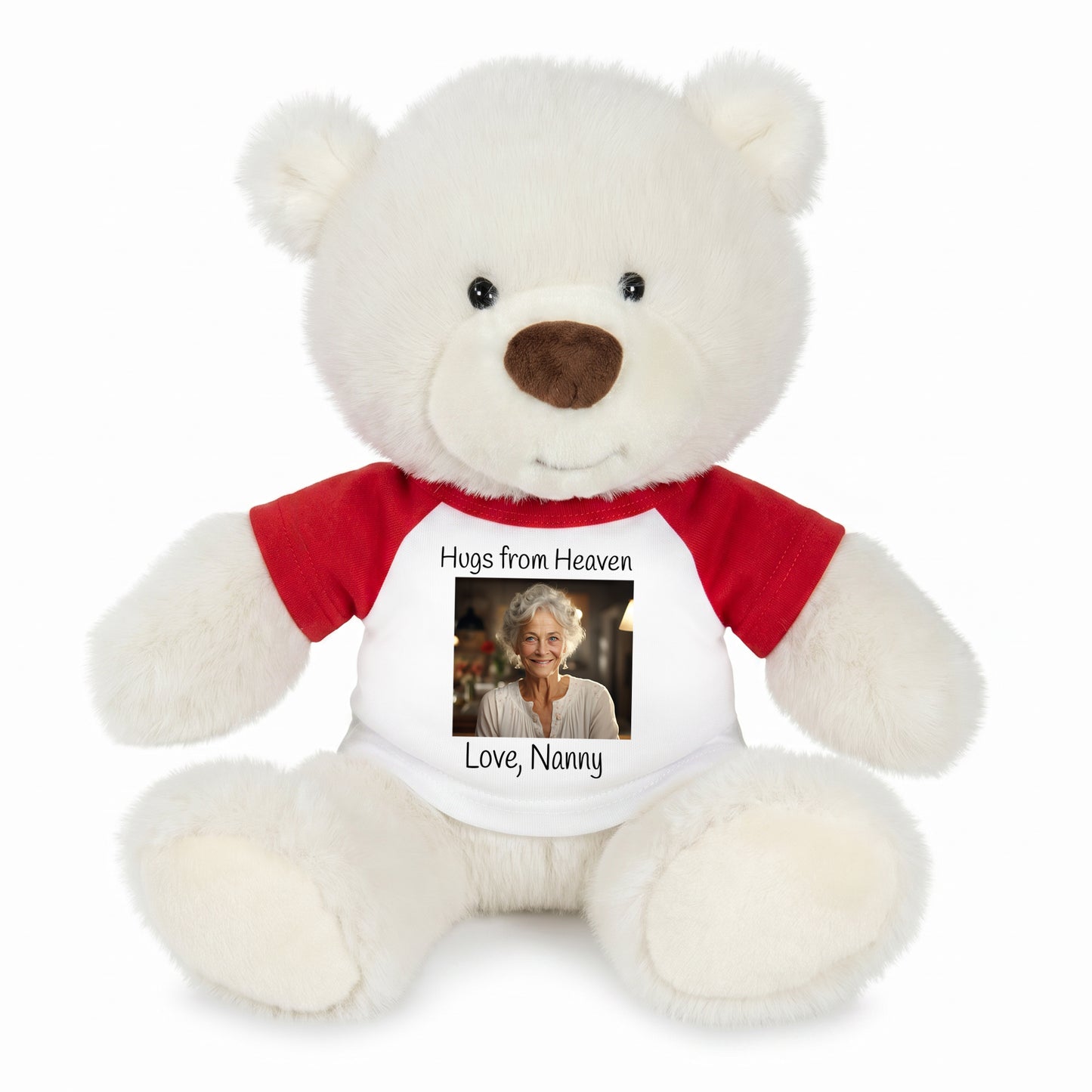 Personalized Memorial Teddy Bear - 10 Inch White Nuzzles Bear - Red Shirt