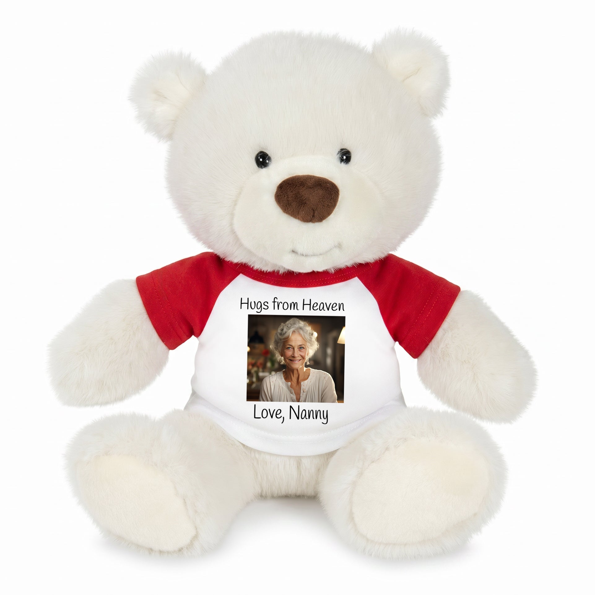Personalized Memorial Teddy Bear - 10 Inch White Nuzzles Bear - Red Shirt