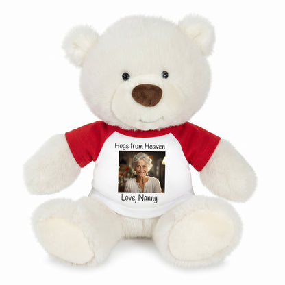 Personalized Memorial Teddy Bear - 10 Inch White Nuzzles Bear - Red Shirt