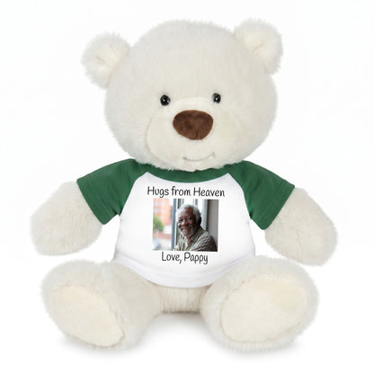 Personalized Memorial Teddy Bear - 10 Inch White Nuzzles Bear - Green Shirt