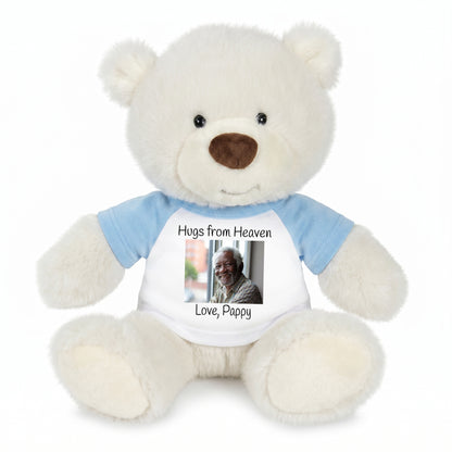 Personalized Memorial Teddy Bear - 10 Inch White Nuzzles Bear - Light Blue Shirt