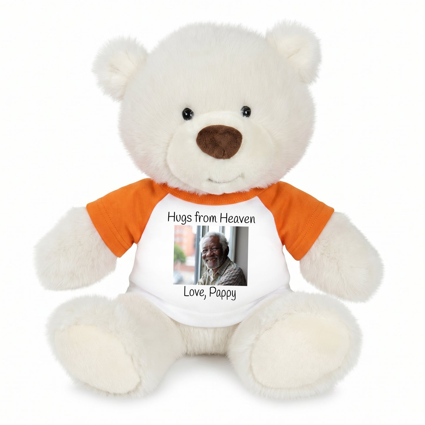 Personalized Memorial Teddy Bear - 10 Inch White Nuzzles Bear - Orange Shirt