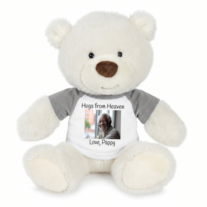 Personalized Memorial Teddy Bear - 10 Inch White Nuzzles Bear - Grey Shirt