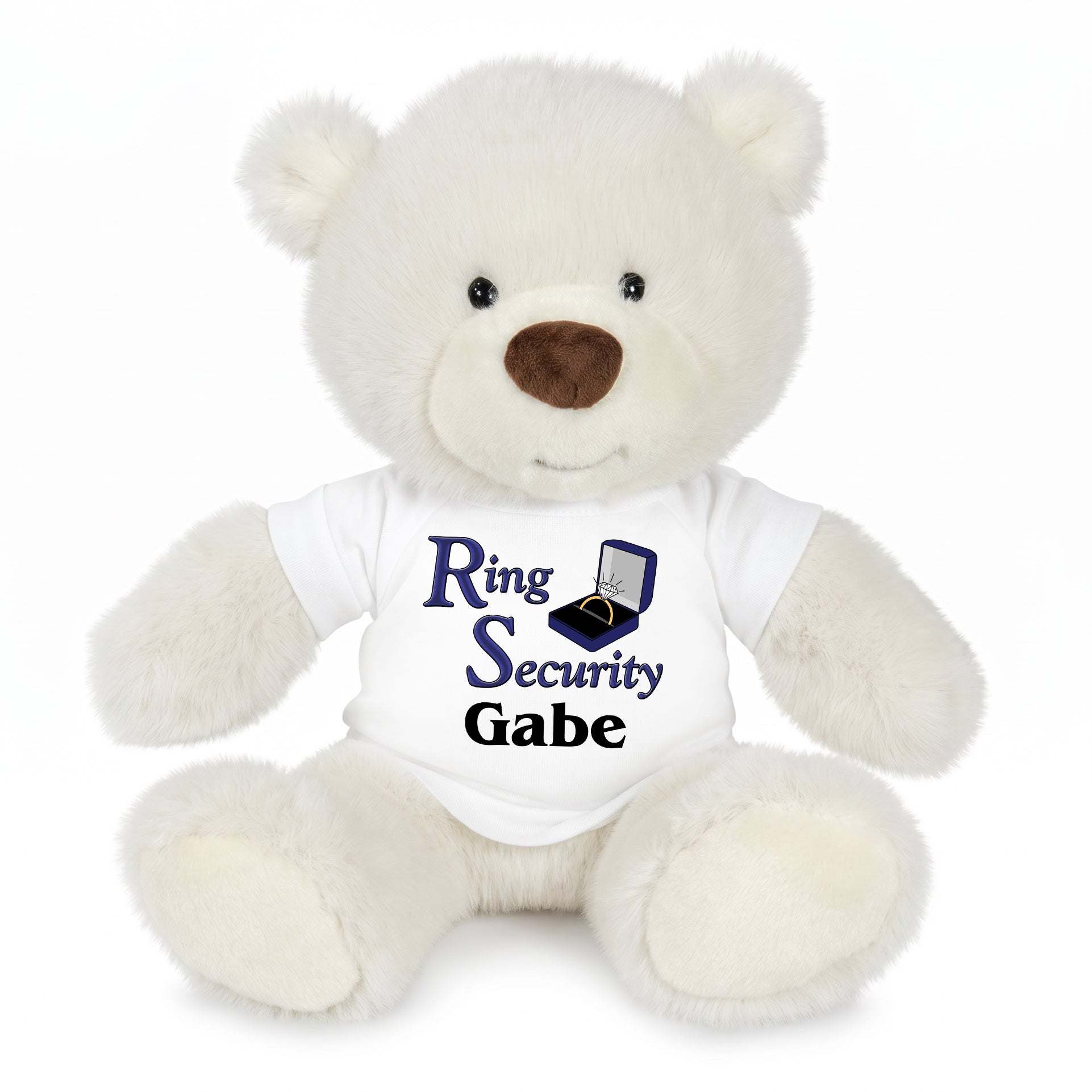 Personalized Ring Security Teddy Bear - 10 Inch White Nuzzles Bear
