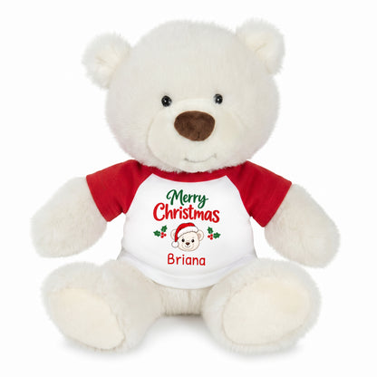 Personalized Christmas Teddy Bear - 10 Inch White Nuzzles Bear