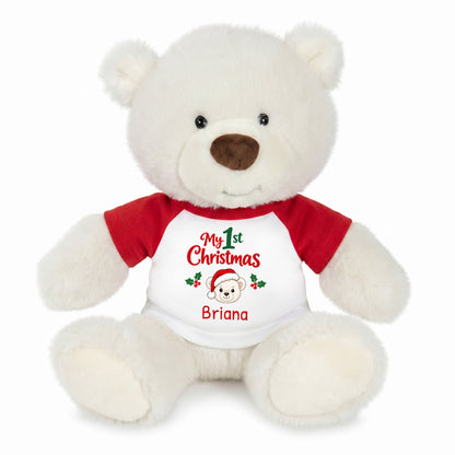 Personalized Christmas Teddy Bear - 10 Inch White Nuzzles Bear