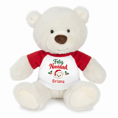 Personalized Christmas Teddy Bear - 10 Inch White Nuzzles Bear