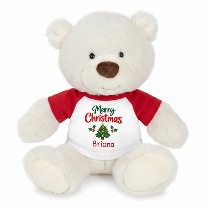 Personalized Christmas Teddy Bear - 10 Inch White Nuzzles Bear