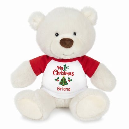 Personalized Christmas Teddy Bear - 10 Inch White Nuzzles Bear