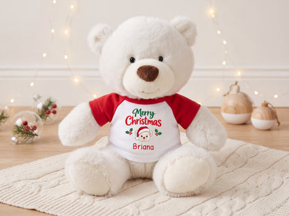 Personalized Christmas Teddy Bear - 10 Inch White Nuzzles Bear