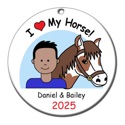 Horse Kid Personalized Christmas Ornament - Boy