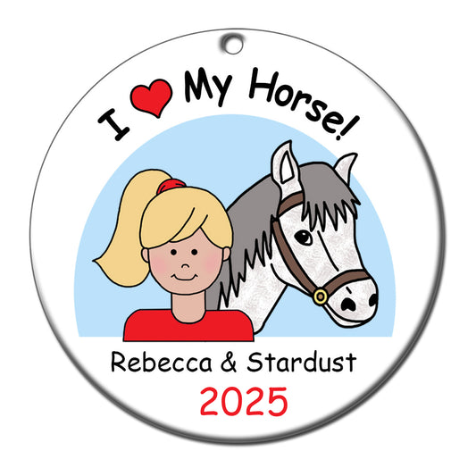 Horse Kid Personalized Christmas Ornament - Girl