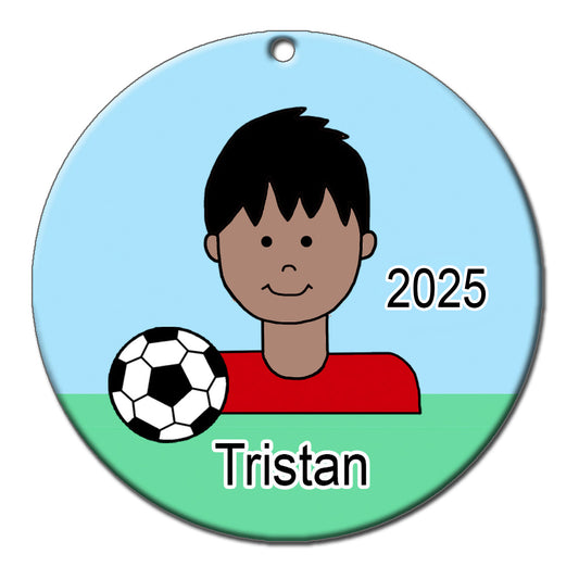 Soccer Kid Personalized Christmas Ornament - Boy
