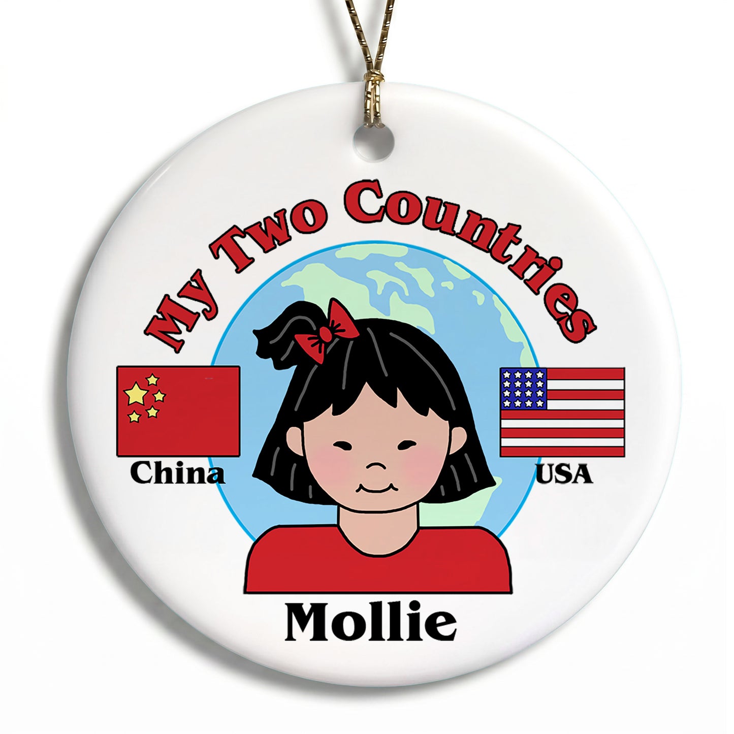 My Two Countries Adoption Christmas Ornament (any 2 flags) - Girl