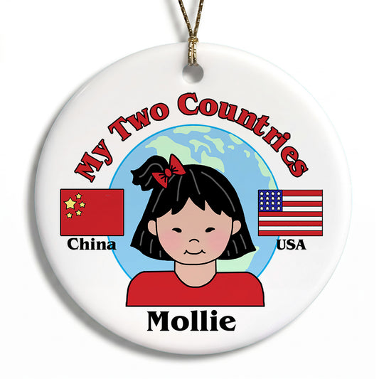 My Two Countries Adoption Christmas Ornament (any 2 flags) - Girl