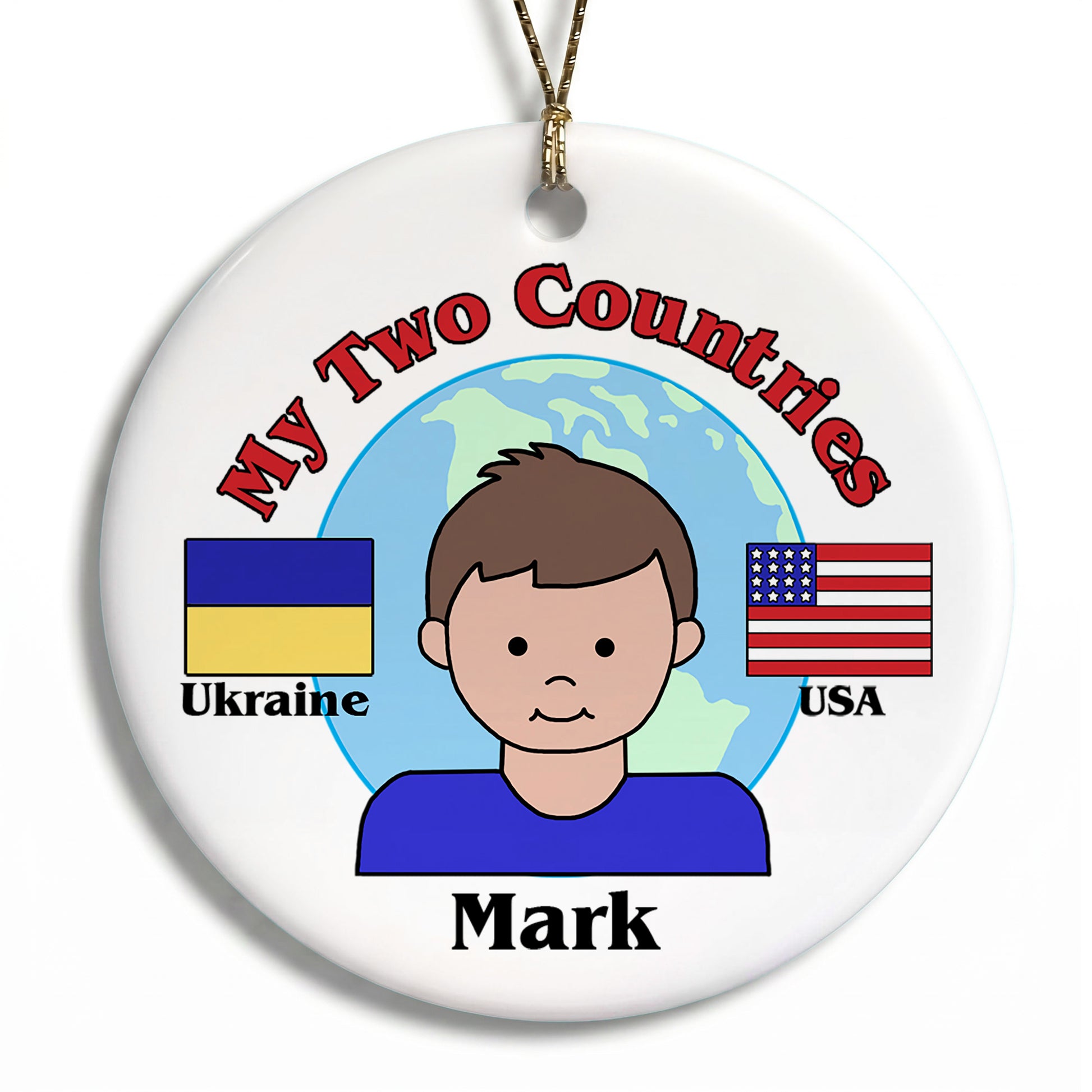 My Two Countries Adoption Christmas Ornament (any 2 flags) - Boy
