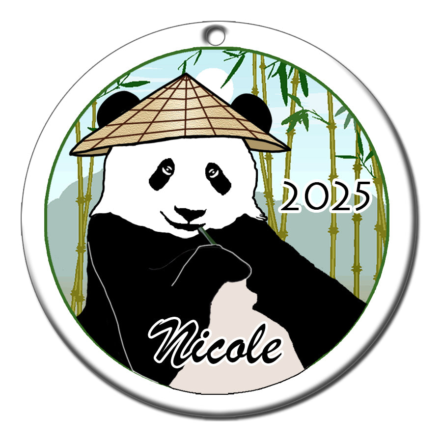 Panda with Cone Hat Personalized Christmas Ornament