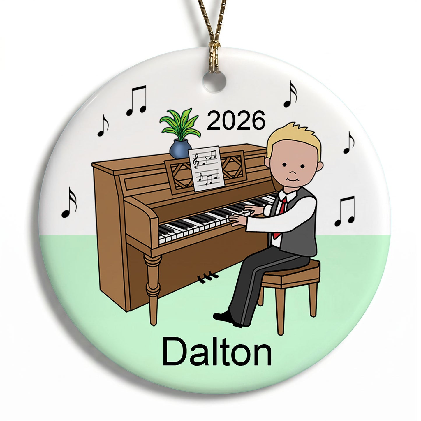 Piano Recital Boy Personalized Christmas Ornament - Blonde Hair