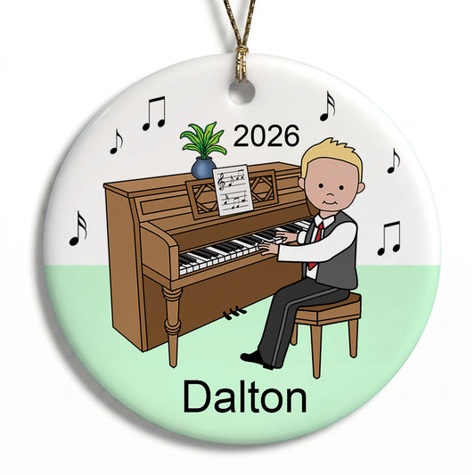 Piano Recital Boy Personalized Christmas Ornament - Blonde Hair