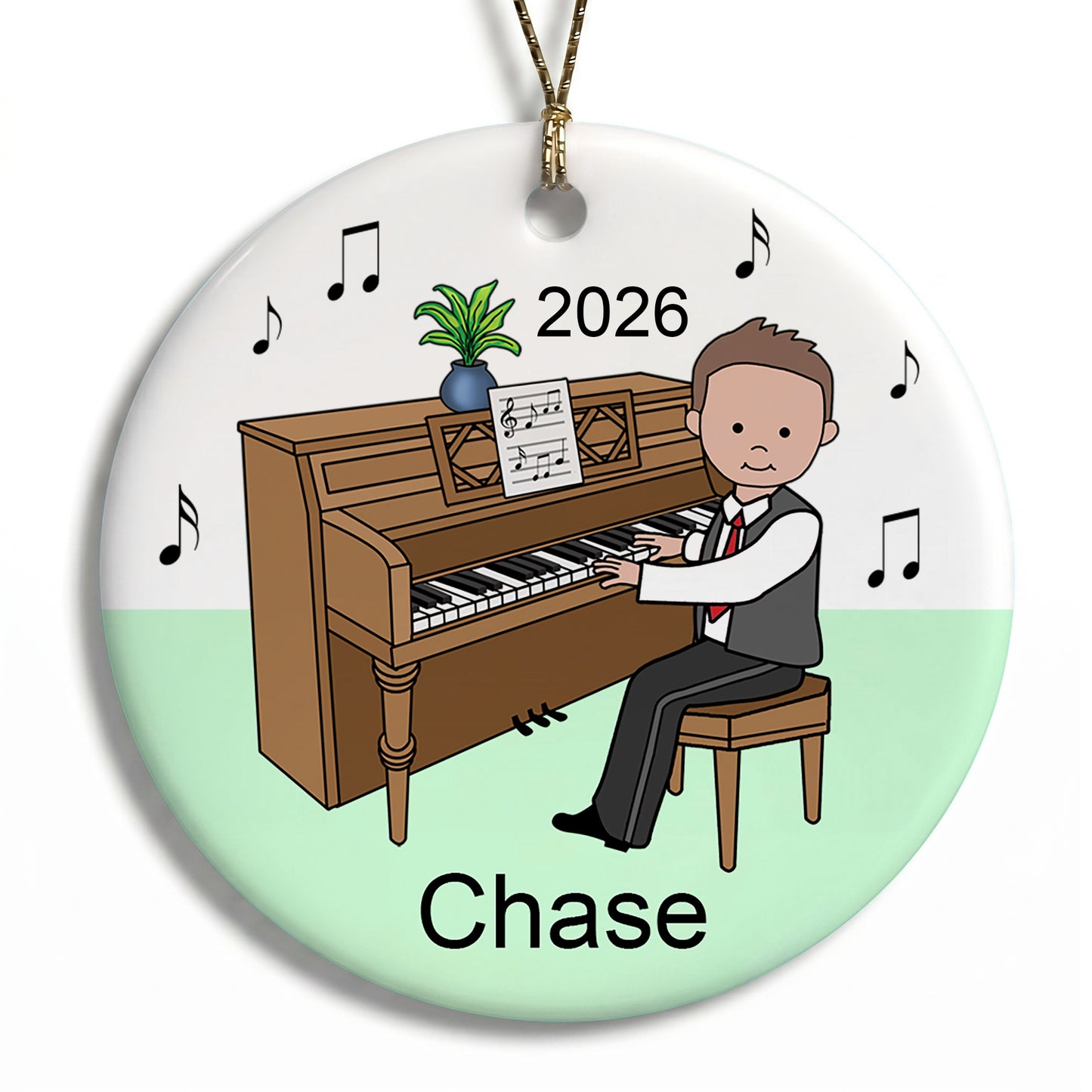 Piano Recital Boy Personalized Christmas Ornament - Brown Hair