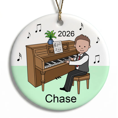 Piano Recital Boy Personalized Christmas Ornament - Brown Hair