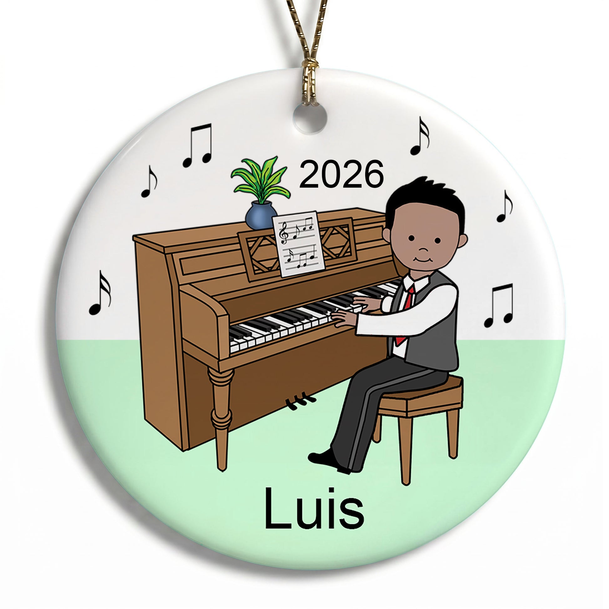 Piano Recital Boy Personalized Christmas Ornament - Medium Skin and Black Hair