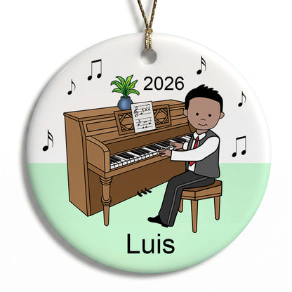 Piano Recital Boy Personalized Christmas Ornament - Medium Skin and Black Hair
