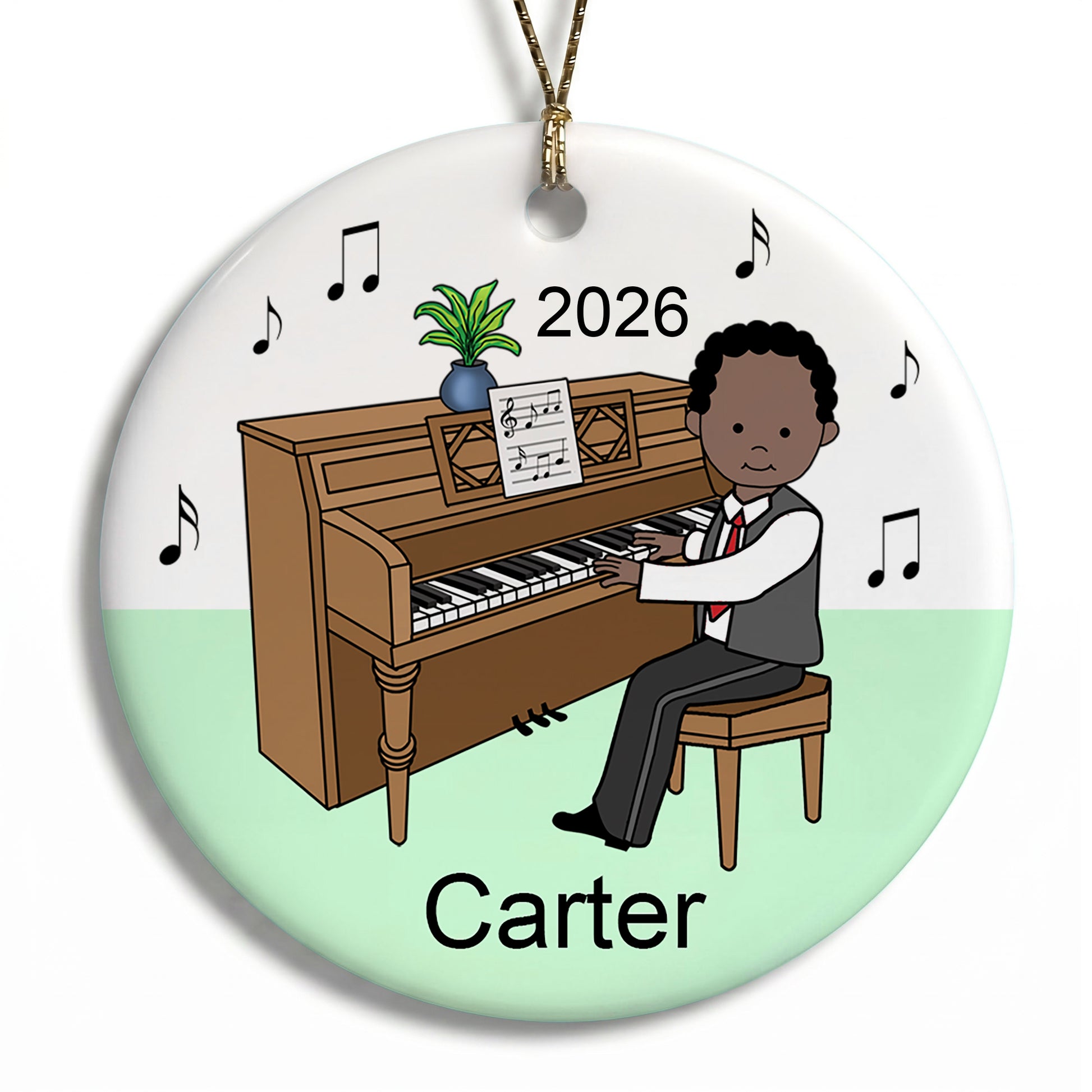 Piano Recital Boy Personalized Christmas Ornament - Black / African American