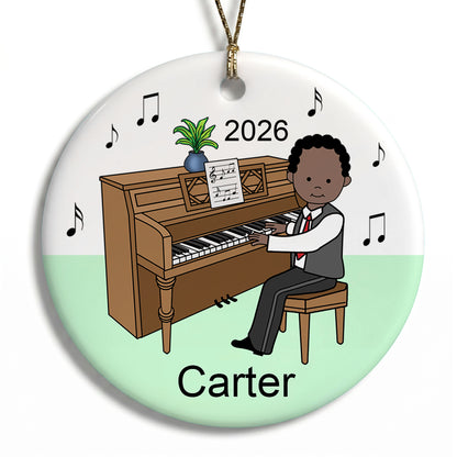 Piano Recital Boy Personalized Christmas Ornament - Black / African American
