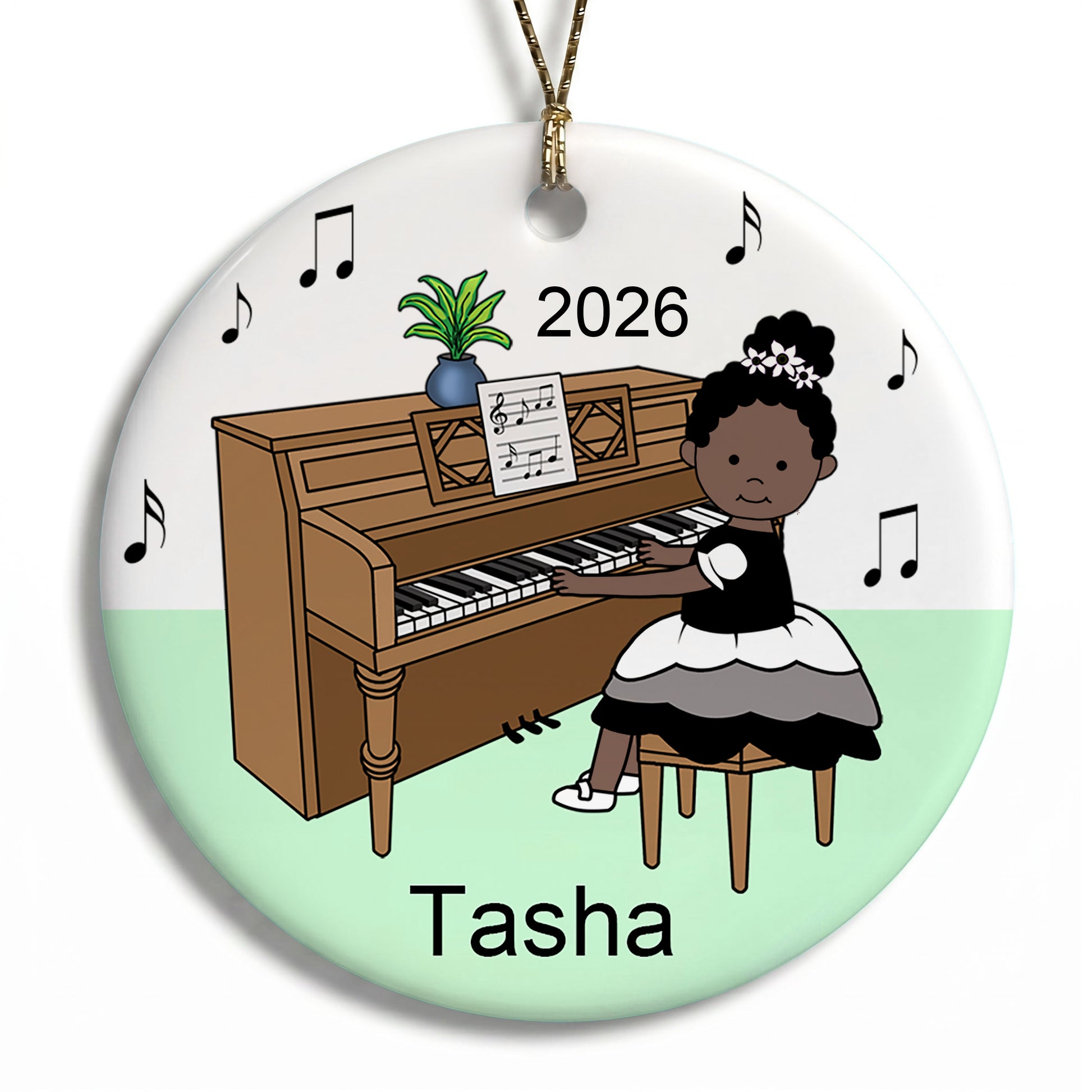Piano Recital Girl Personalized Christmas Ornament - Black /African American