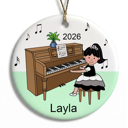 Piano Recital Girl Personalized Christmas Ornament - Black Hair