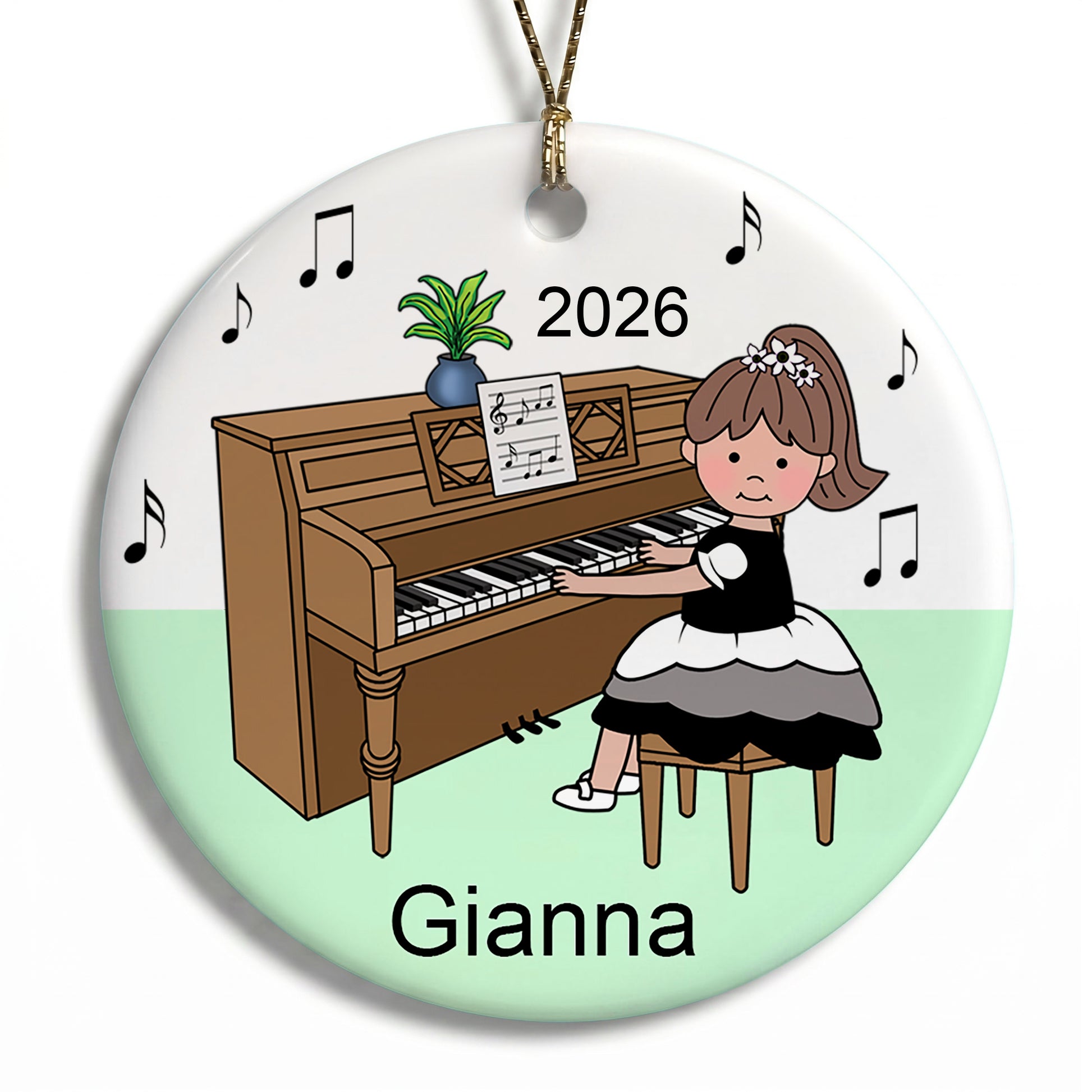 Piano Recital Girl Personalized Christmas Ornament - Brown Hair