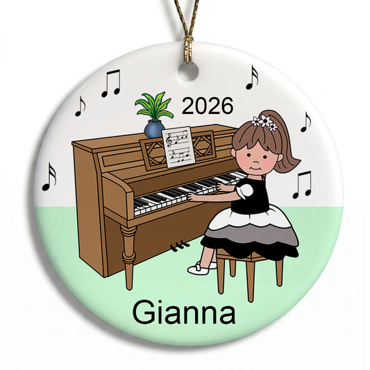 Piano Recital Girl Personalized Christmas Ornament - Brown Hair