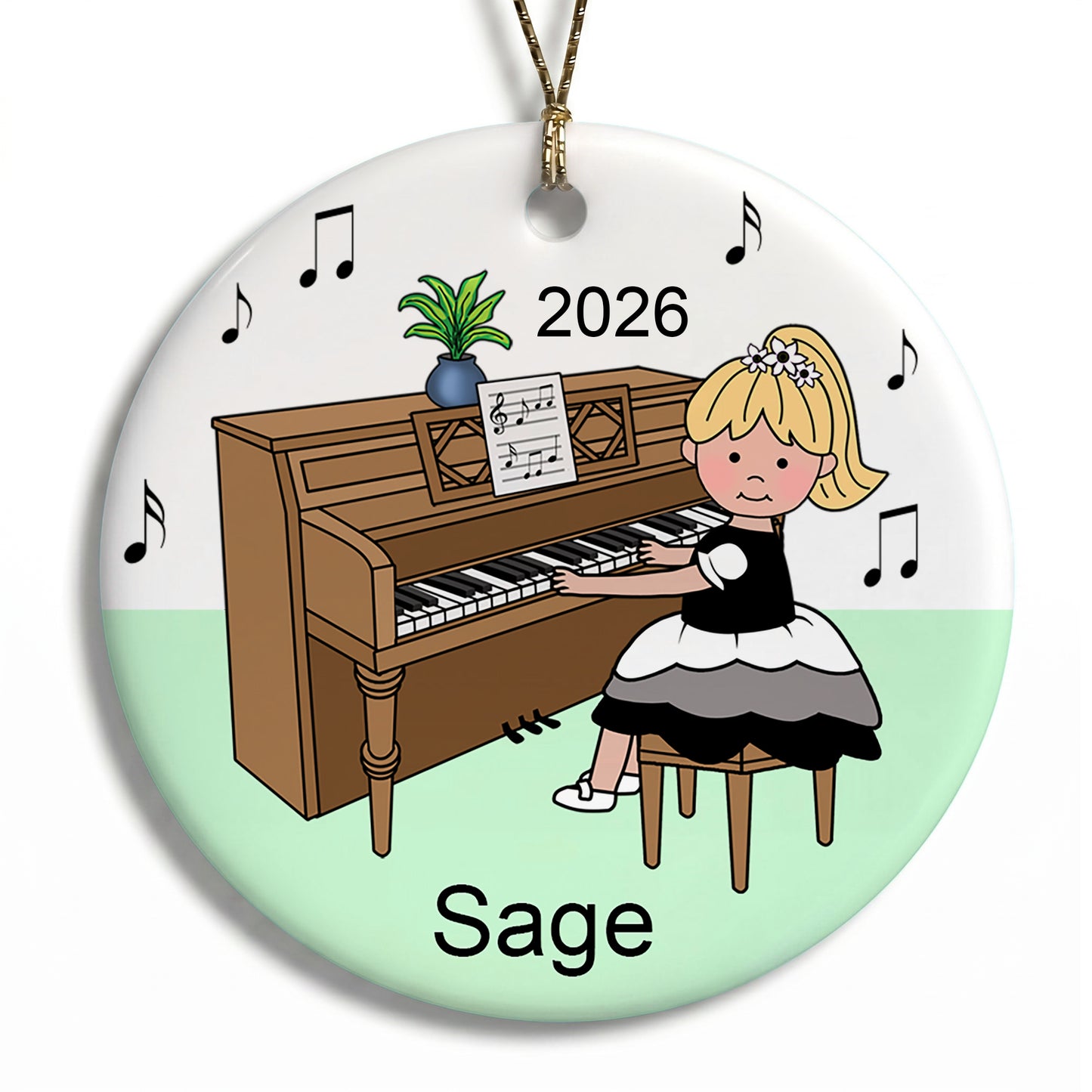 Piano Recital Girl Personalized Christmas Ornament - Blonde Hair