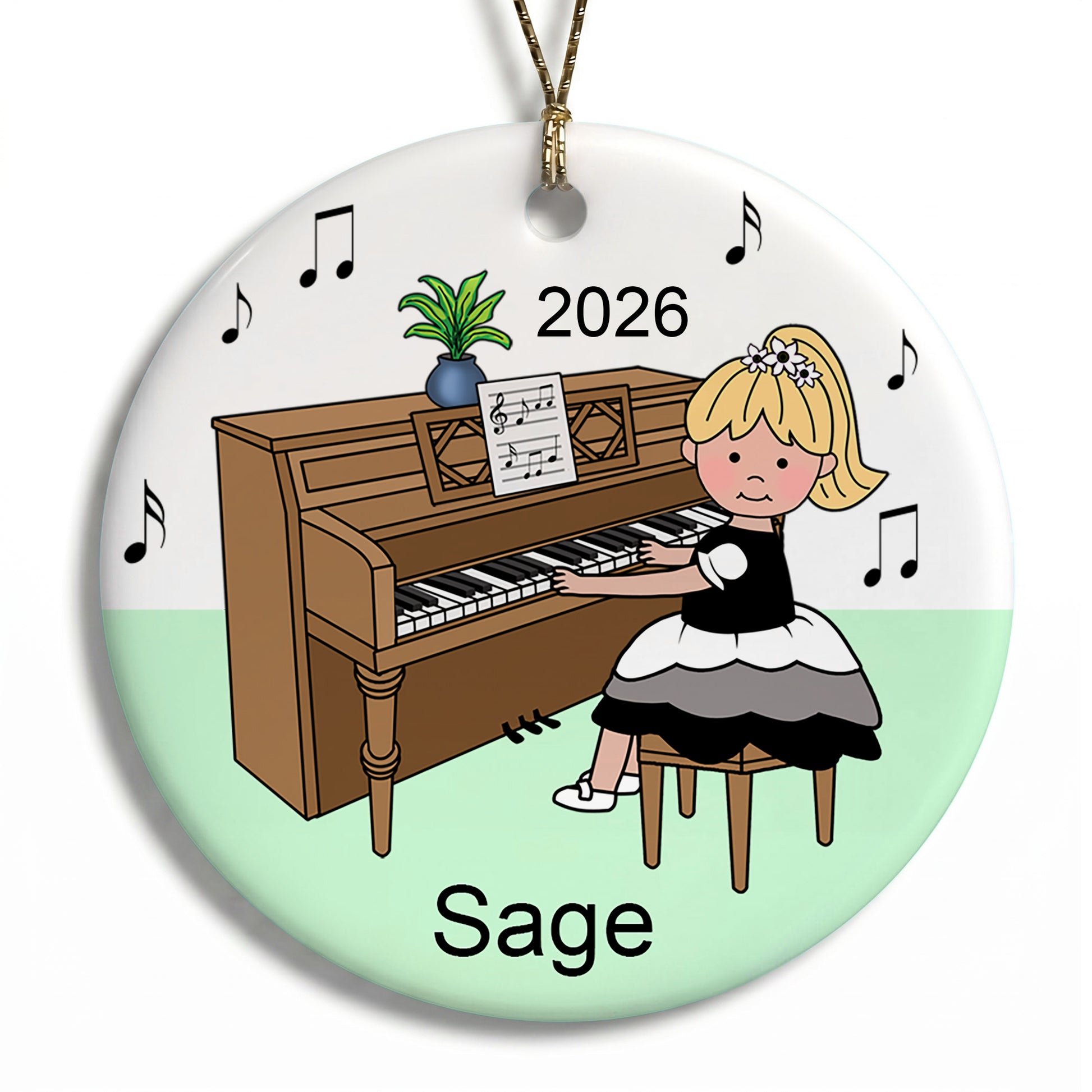 Piano Recital Girl Personalized Christmas Ornament - Blonde Hair