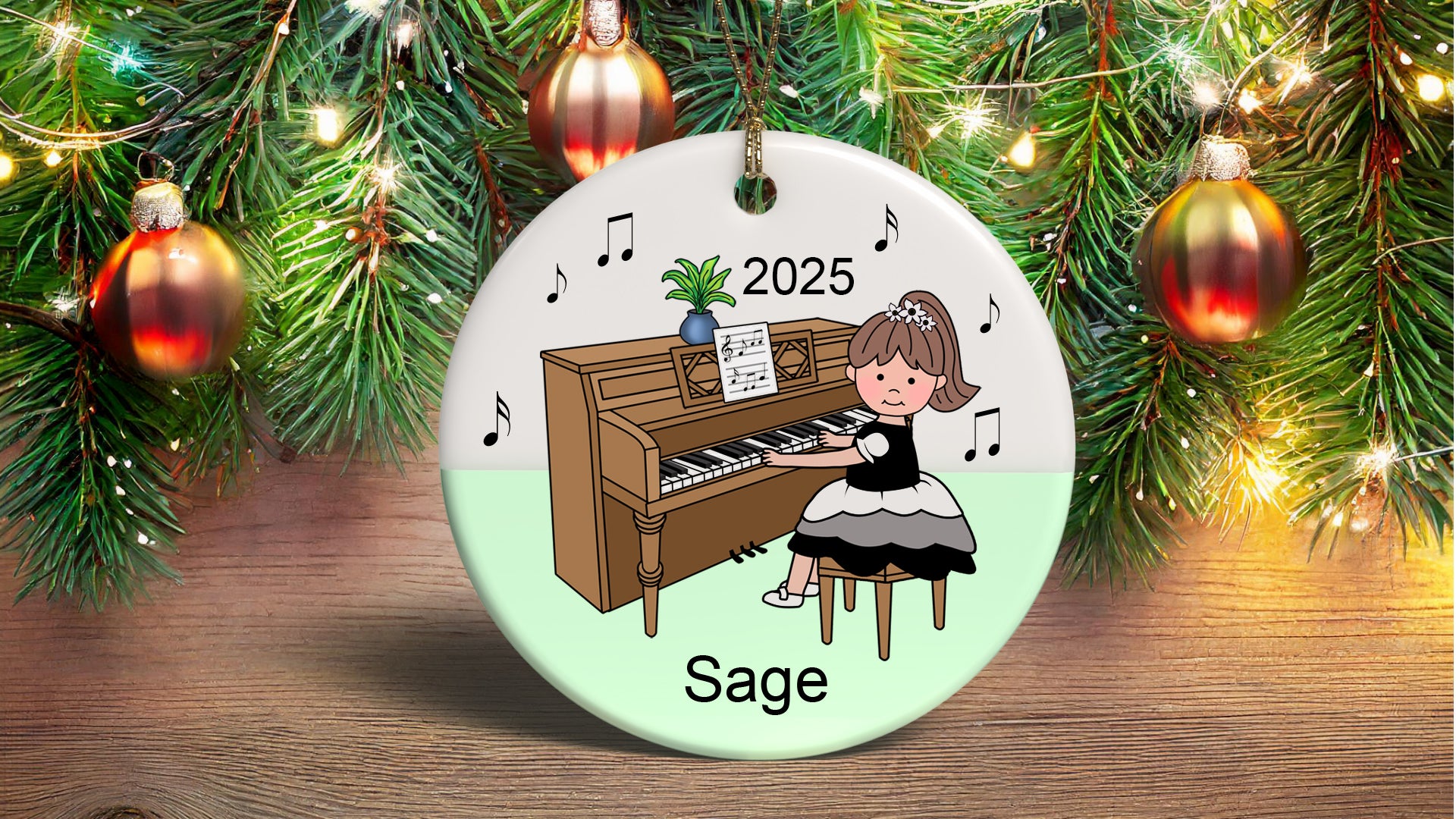 Piano Recital Girl Personalized Christmas Ornament