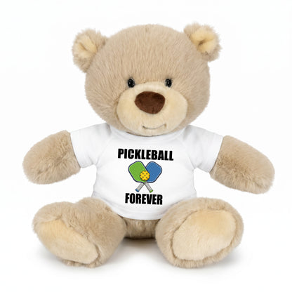Personalized Pickleball Teddy Bear - 10" Tan Nuzzles Bear, Paddle Design - white shirt