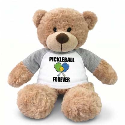 Personalized Pickleball Teddy Bear - 13" Bonny Bear, Paddle Design - grey sleeved shirt

