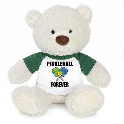 Personalized Pickleball Teddy Bear - 10" Creamy White Nuzzles Bear, Paddle Design - Green sleeved shirt