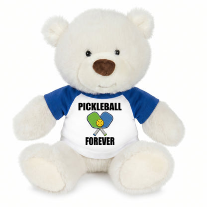 Personalized Pickleball Teddy Bear - 10" Creamy White Nuzzles Bear, Paddle Design - royal blue sleeved shirt