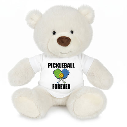 Personalized Pickleball Teddy Bear - 10" Creamy White Nuzzles Bear, Paddle Design - White shirt