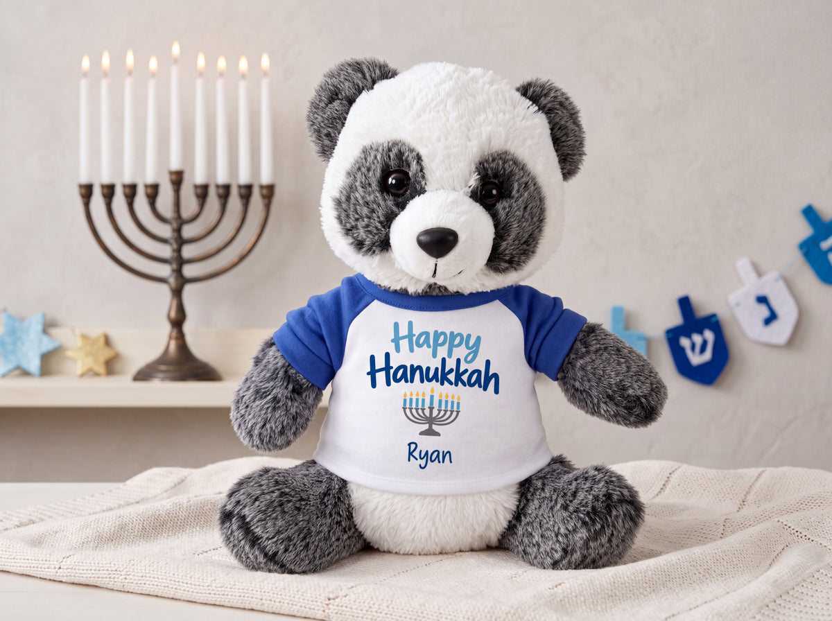 Personalized Hanukkah Stuffed Panda - 11 Inch Plush Ping Panda